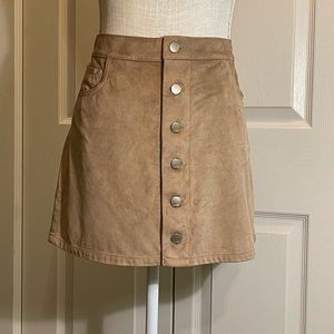 Express Tan Faux-Suede Skirt with Functional Buttons, Size 2